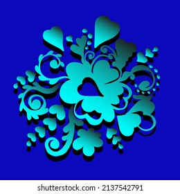 Stylized paper cut style flower element with black outline on a blue background.