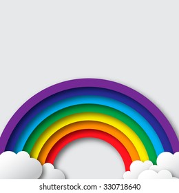 Stylized paper cutout clouds and rainbow. Vector applique.