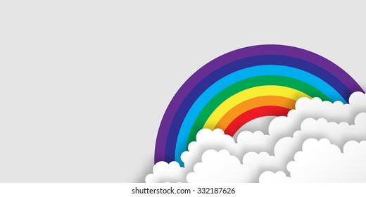 Stylized paper cutout clouds and rainbow. Vector applique.