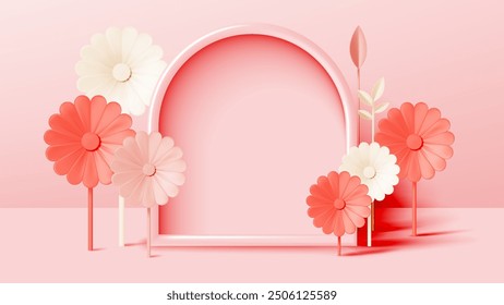 stylized paper flowers in soft pastel colors, complemented by a frame, creating a serene and artistic presentation perfect for modern decor