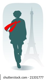 The stylized parisian girl on a background of Tour d'Eiffel.