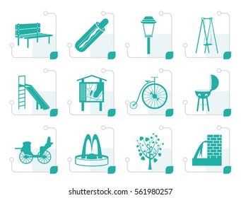 Stylized Park objects and signs icon - vector icon set