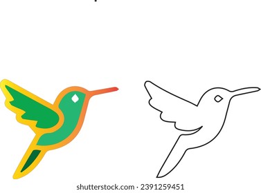 Stylized parrot icon in different styles: line art