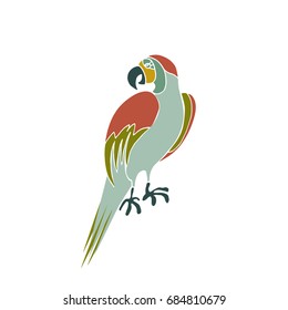 Stylized parrot isolated on white. Hand drawn vector illustration.