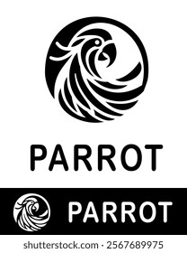 Stylized parrot logo design featuring abstract, curved lines forming a bird profile