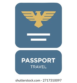 Icono estilizado del pasaporte, diseño plano mínimo del Vector, símbolo de la marca del viaje, proporciones limpias, centrado en el fondo blanco