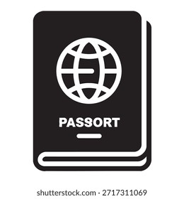 Stylized passport icon, minimal flat vector design, travel branding symbol, clean proportions, centered on white background, Soild background with black and white background