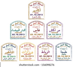 Stylized passport stamps of Morocco in vector format.