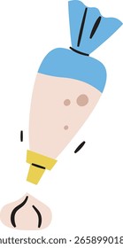 A stylized pastry bag with a nozzle in a flat design. The image shows a baking tool used for icing with a simple, modern look. Cartoon vector illustration.