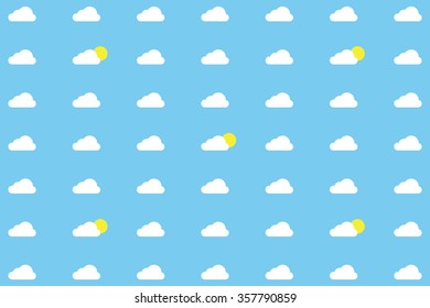 Stylized pattern of clouds with the sun on blue background.