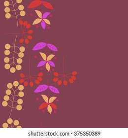 Stylized pattern, doodles, branches, seamless, vertical,floral, flowers, leaves, copy space. Hand drawn.