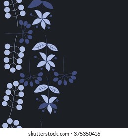 Stylized pattern, doodles, branches, seamless, vertical,floral, flowers, leaves, copy space. Hand drawn.