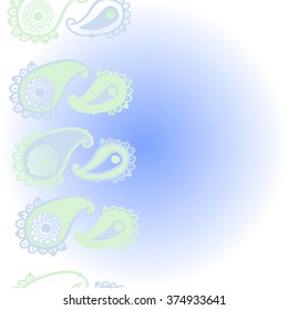 Stylized pattern, doodles, ellipses,objects,ellipses, waves, vertical,oriental, copy space. Hand drawn.