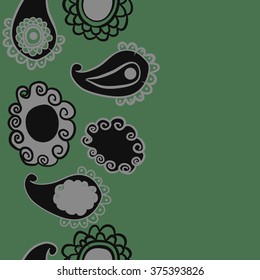 Stylized pattern, doodles, ellipses,objects,ellipses, waves, seamless,spiral, bagel, vertical,oriental, copy space. Hand drawn.