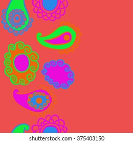 Stylized pattern, doodles, ellipses,objects,ellipses, waves, seamless,spiral, bagel, vertical,oriental, copy space. Hand drawn.