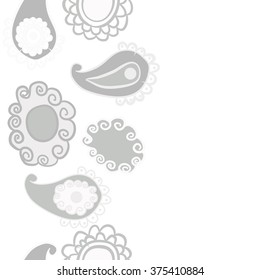 Stylized pattern, doodles, ellipses,objects,ellipses, waves, seamless,spiral, bagel, vertical,oriental, copy space. Hand drawn.