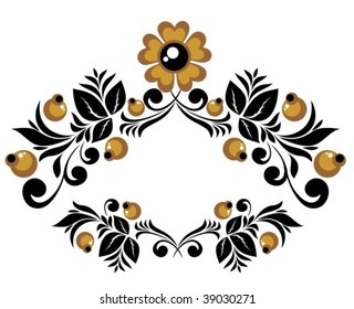 Stylized pattern with flowers and berries on a white background.