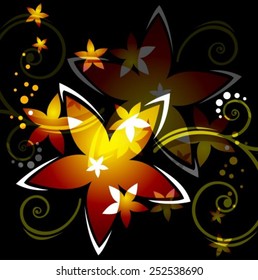 Stylized pattern with flowers and curves on a black background. EPS-10