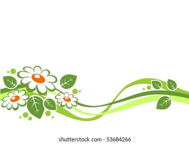 Stylized  pattern with  flowers and curves on a white background.
