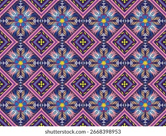 Stylized pattern printing for clothing. Trendy, contemporary ethnic seamless pattern, embroidery cross, diamonds, chevrons.
