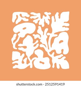 Stylized pattern twisted branches, leaves with curved shape. White silhouettes of abstract plants. Print of Flowers Matisse, floral shadows on card. Botanical interior decor. Flat vector illustration