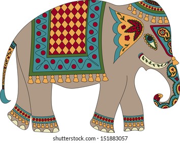 Stylized patterned elephant in Indian style