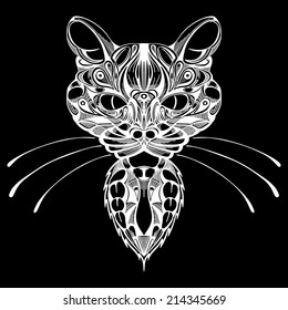 Stylized patterned face cat. Vector illustration
