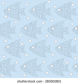 Stylized patterned fishes seamless background