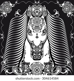 stylized patterned head horse black and white