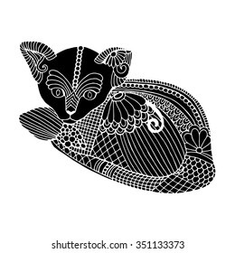 Stylized patterned illustration of cat. 