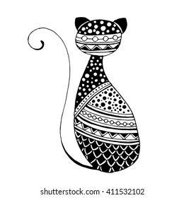 Stylized patterned illustration of cat. 