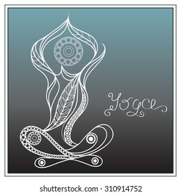 Stylized patterned woman in yoga pose .  Floral and sport design. Vector for print, web, poster, t-shirt.