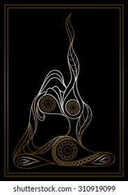 Stylized patterned woman in yoga pose .  Floral and sport design. Vector for print, web, poster, t-shirt.