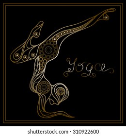 Stylized patterned woman in yoga pose .  Floral and sport design. Vector for print, web, poster, t-shirt.