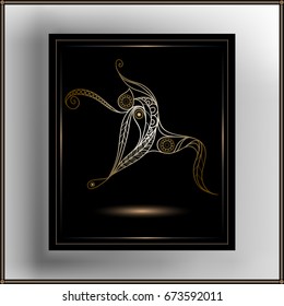 Stylized patterned woman in yoga pose .  Sport design. Suitable for invitation, flyer, sticker, poster, banner, card, label, cover, web. Vector illustration.