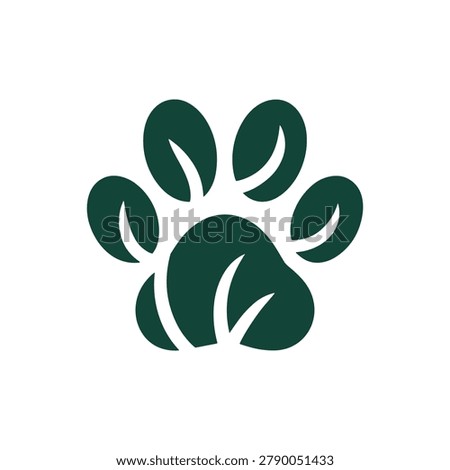 A stylized paw print icon composed of green leaf shapes, symbolizing eco-friendly pet care, natural animal products, or sustainable veterinary services.