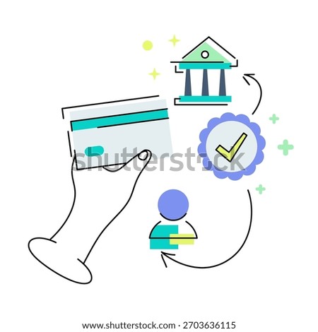 Stylized Payment Process Illustration with Credit Card, Bank, an
