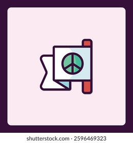 Stylized peace flag graphic promoting non-violence and global harmony