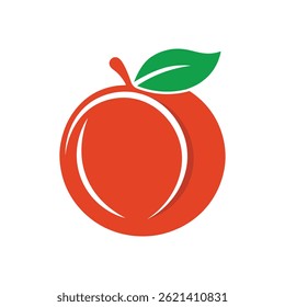 Stylized Peach Fruit Logo – Minimalist Orange Peach with Green Leaf on White Background