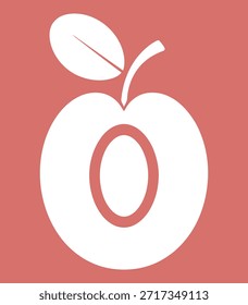 Ilustración vectorial de melocotón estilizada contra un fondo de color salmón diseño minimalista