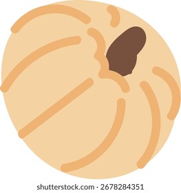 A stylized peach with a visible seed in a flat vector style. The fruit is depicted with smooth lines and simple shapes. Cartoon vector illustration.