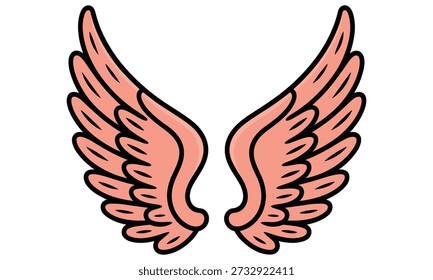 Alas de melocotón estilizadas con contornos negros llamativos, evocando temas de vuelo y simbolismo angelical.