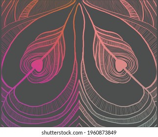 stylized peacock feather on a gray background. Gradient pouring.