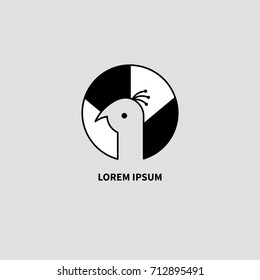 Stylized peacock logo, icon. Vector graphic design