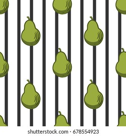 Stylized pears and black stripes, seamless pattern