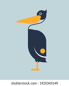 Stylized Pelican bird in minimalistic geometrical forms. Vector illustration.