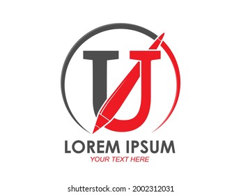 Stylized pen logo and the letters U. Vector illustration for logo, websites, apps, stickers and logos. Flat design.