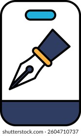 A stylized pen is on a white background. The pen is blue and yellow. The pen is pointing to the right