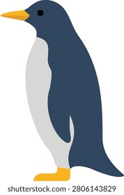 Stylized penguin standing profile on white background, antarctic bird.