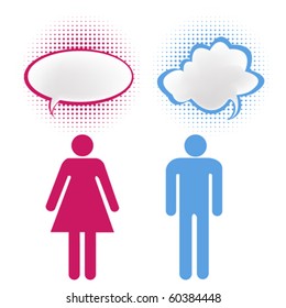 stylized people with chat bubbles